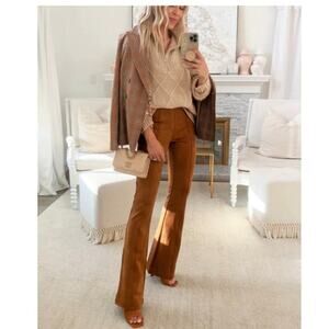 Spanx Women’s XS Petite Brown Suede Flare Pants Carmel Brown Pull on High Waist